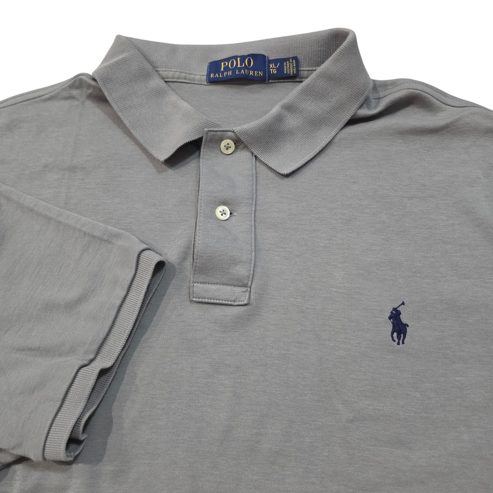 Polo Ralph Lauren Mens Polo Shirt XL Gray Short Sleeve Classic Fit Blue Pony